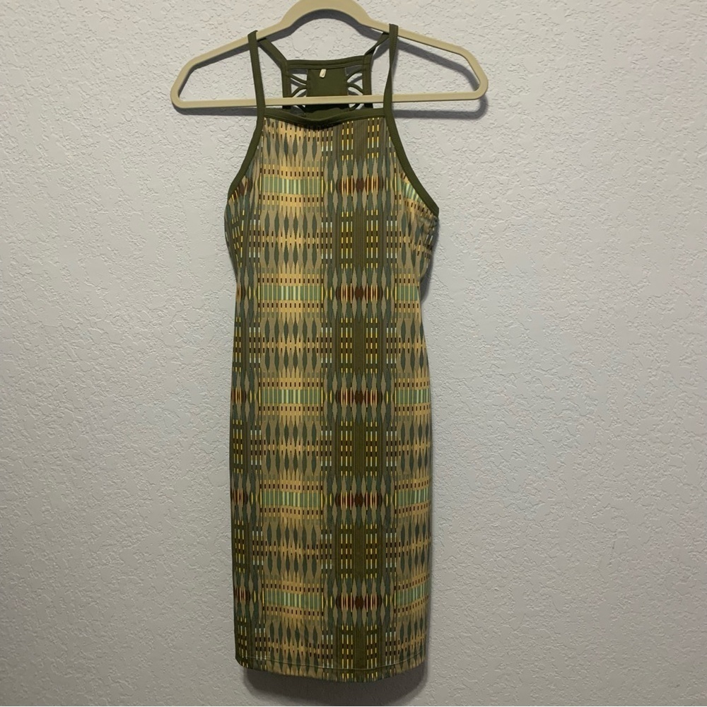 Prana Ardor Desert Cargo Sleeveless Stretch Self Bra Geometric Racerback Dress